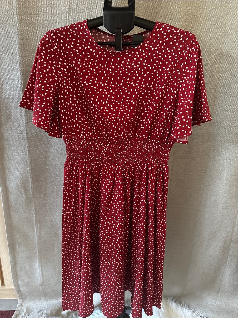 SHEIN Red Heart Print Smocked Midi Dress